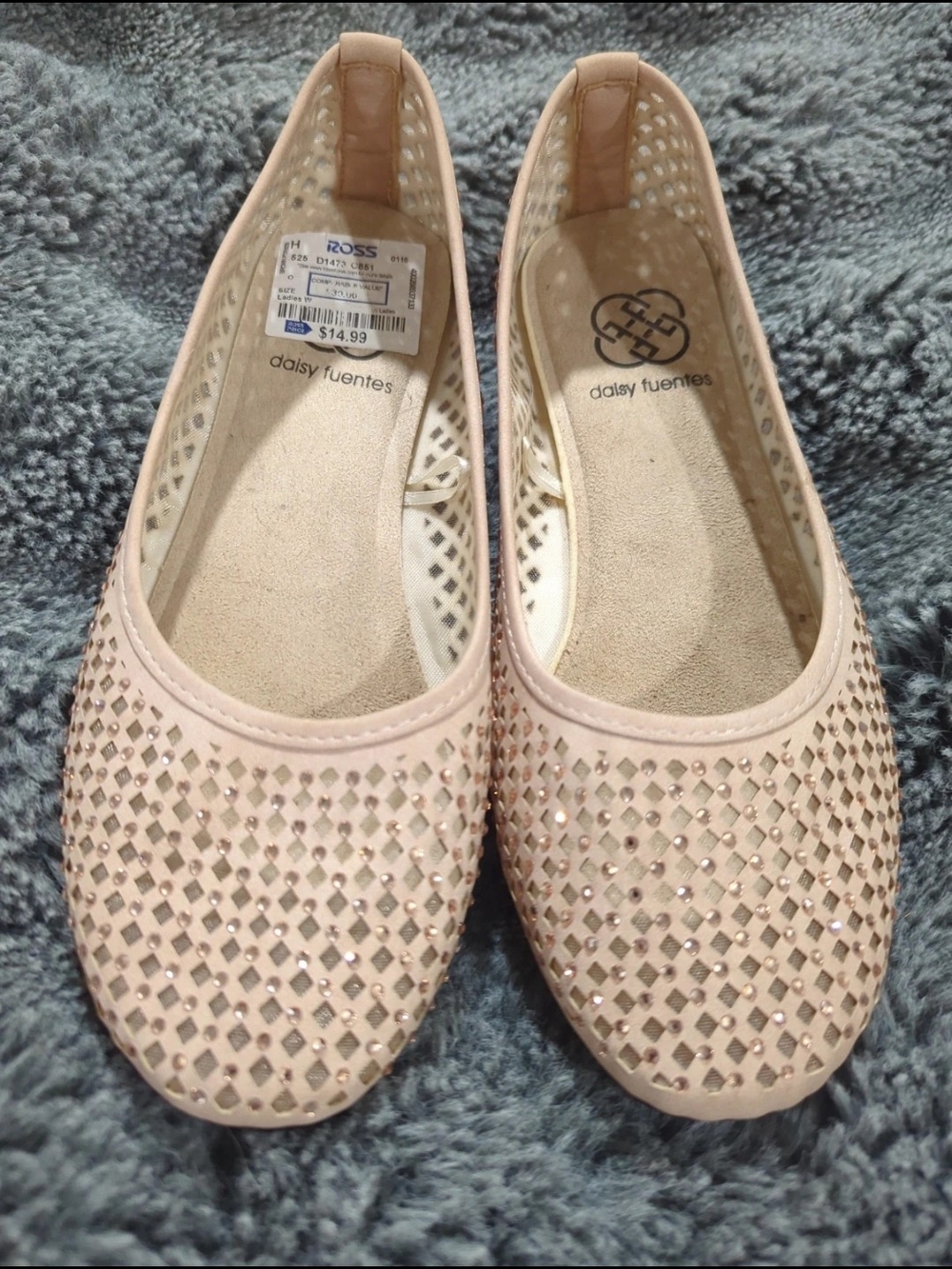 Daisy Fuentes Blush Pink Crystal-Embellished Ballet Flats